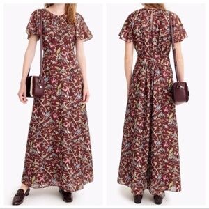 J. Crew Point Sur Flutter Sleeve Boho Floral Maxi Dress Menagerie Print Size 6